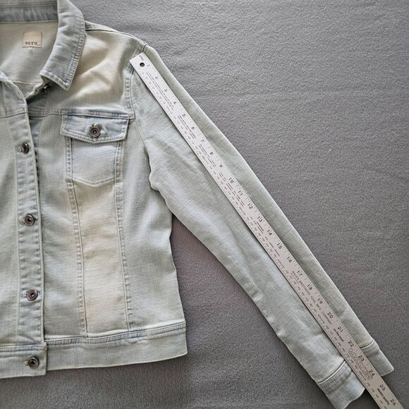 Ecru Denim Jacket Women Size L Light Wash Blue Stretch Fall Casual Layering Boho - Picture 12 of 13